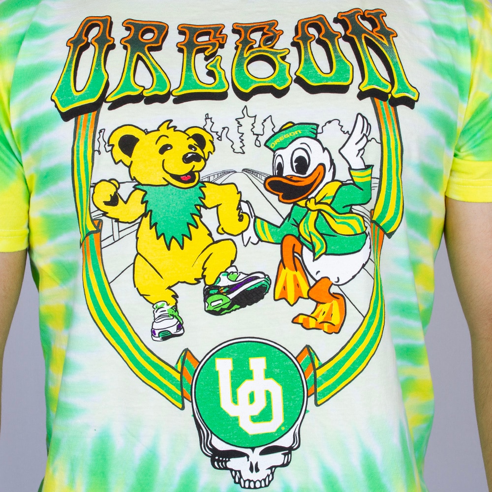 Autzen Stadium, Green, Crew Neck, Men, Unisex, Football, Interlocking UO, Class Trip, Grateful Dead, Grateful Ducks, Yellow Bear, Oregon mascot, T-Shirt, 996550